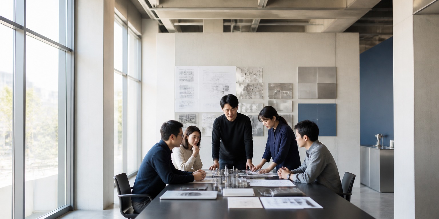 資訊科技團隊在現代辦公空間共同討論製造解決方案